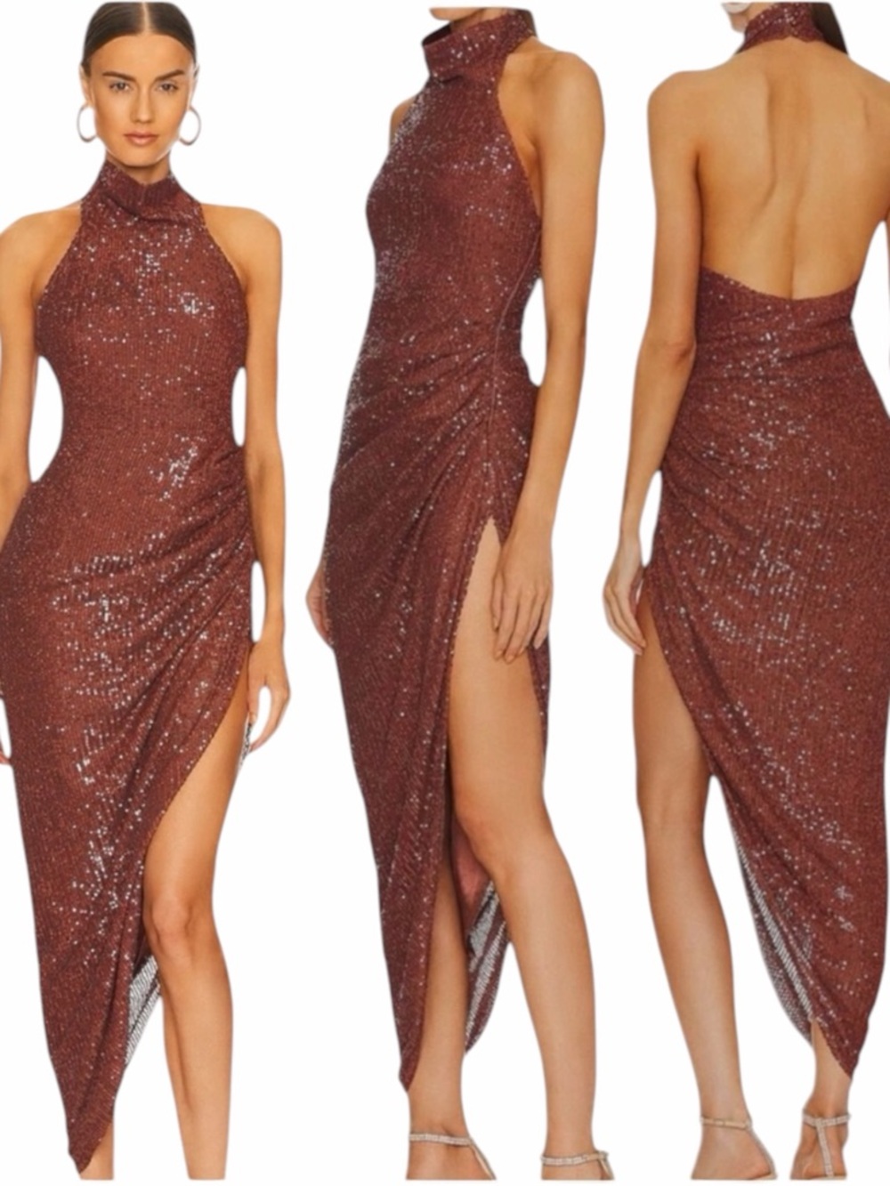 In The Mood Halter Midi Dress Glam Evening Cocktail Dress Retail $710